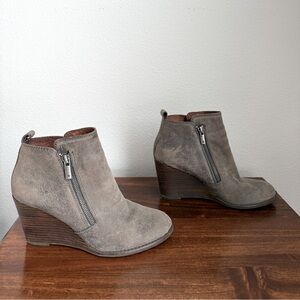 Lucky Brand Gray Leather Wedge Booties, Women's Size 7